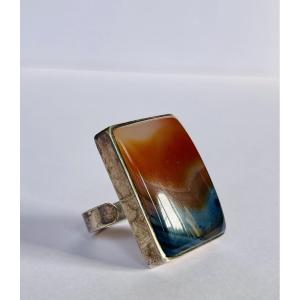 Bague en argent massif et sardonyx signé BONNET